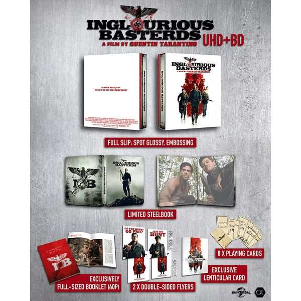 Inglourious Basterds 4K UHD limited edition full slip with steelbook, booklet, playing cards, and lenticular card.