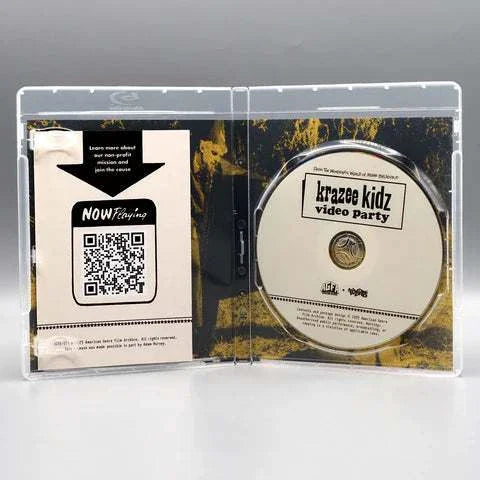 Krazee Kidz Video Party Blu-Ray with limited edition slipcover open case showing disc and QR code insert