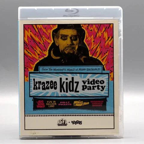 Krazee Kidz Video Party Blu-ray with limited edition slipcover featuring vintage surreal genre films preserved from original S-VHS masters by American Genre Film Archive (AGFA).