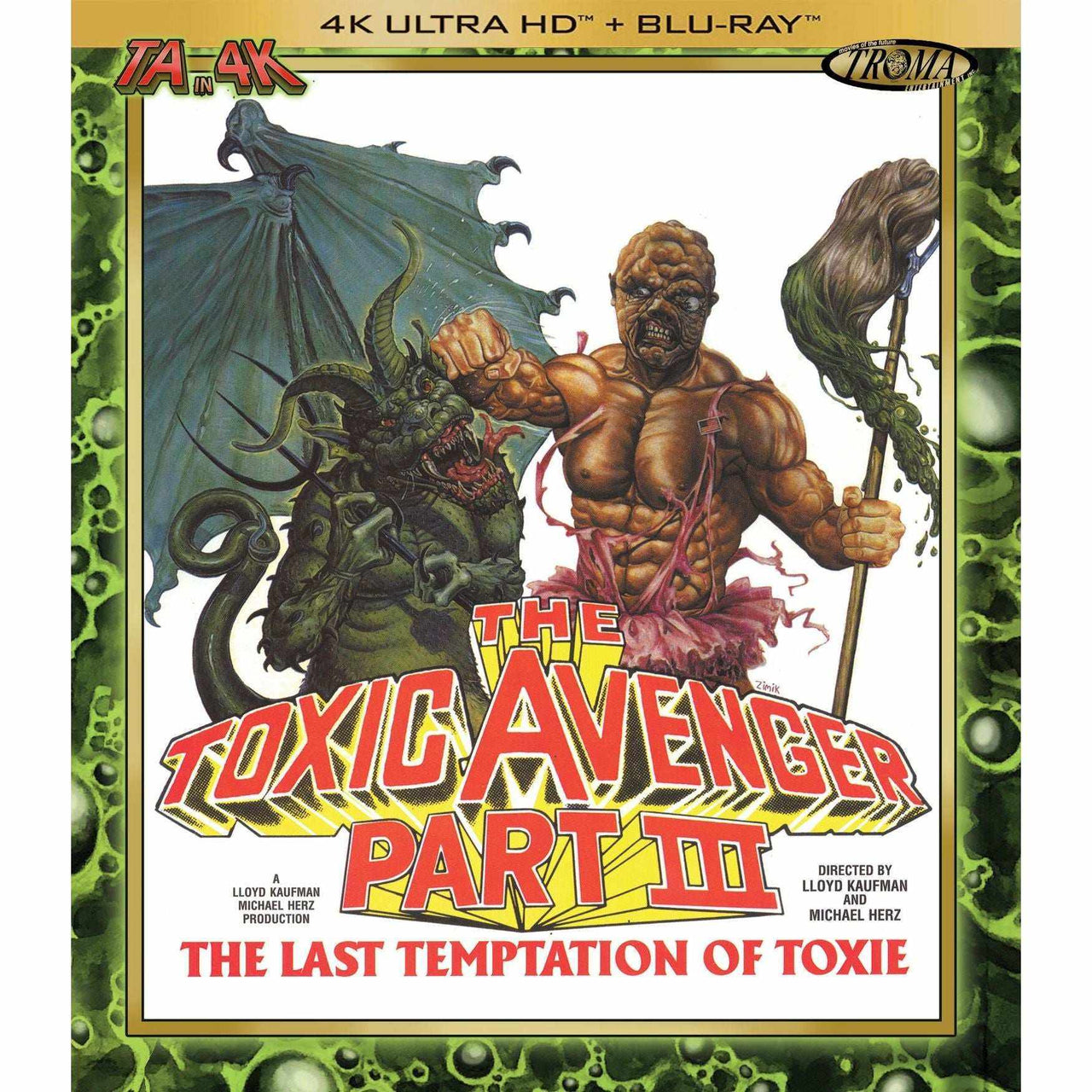 The Toxic Avenger Part III 4K Ultra HD Blu-ray cover with mutant superhero battling monster