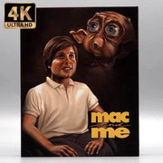 Vinegar Syndrome Ultra Mac and Me 4K UHD and Blu-Ray slipcase cover featuring a boy and an alien character from the 1988 sci-fi film.