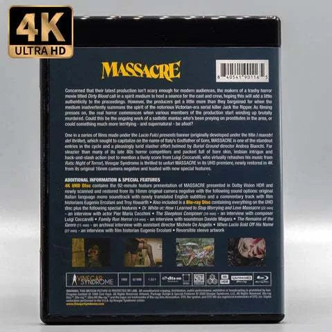 Massacre 4K UHD Blu-Ray limited edition slipcover Vinegar Syndrome pre-order packaging