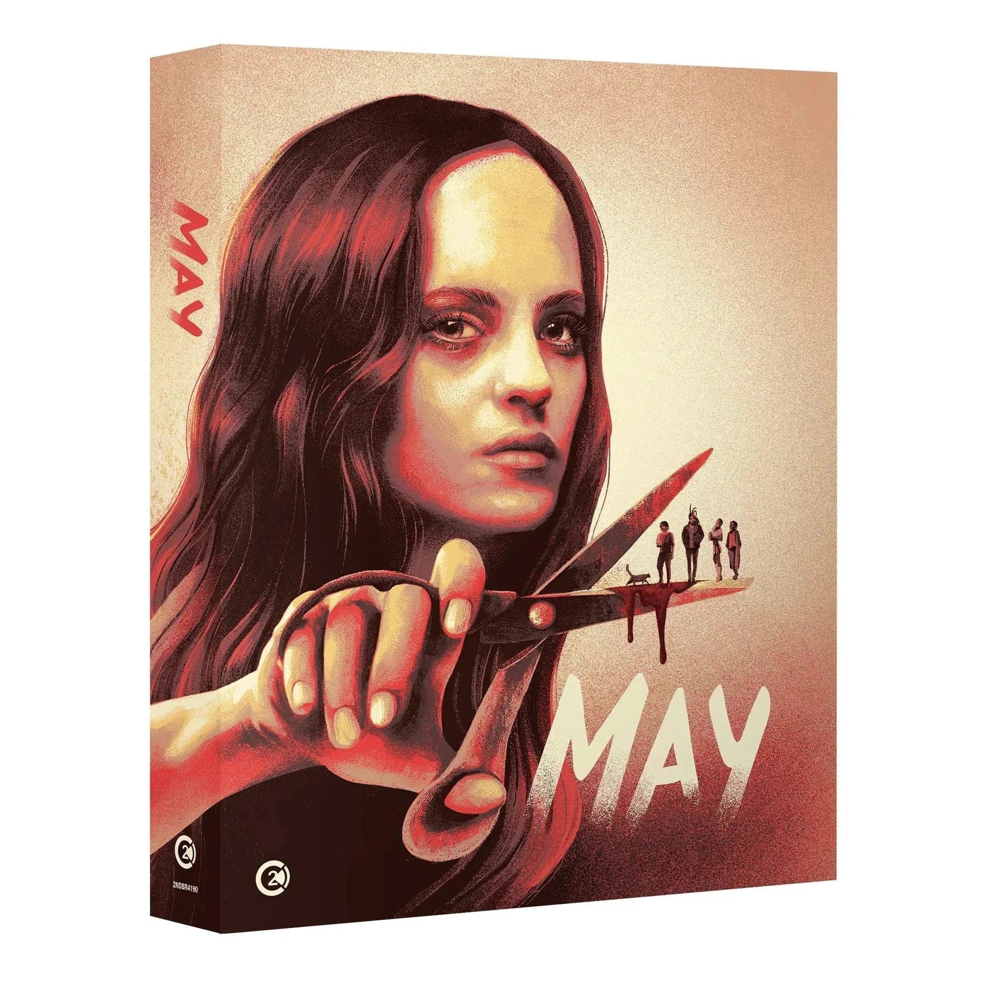 May Limited Edition Blu-Ray with rigid slipcase featuring stylized artwork of a woman holding scissors and additional collector's extras