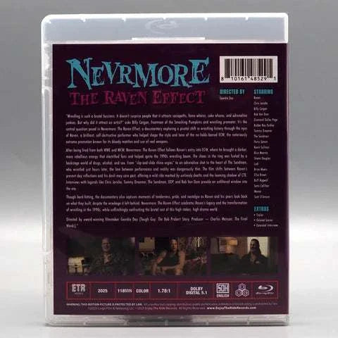 Nevermore: The Raven Effect Blu-Ray with limited edition slipcover, wrestling documentary on Raven and ECW, interviews with wrestling legends, 2025 release.