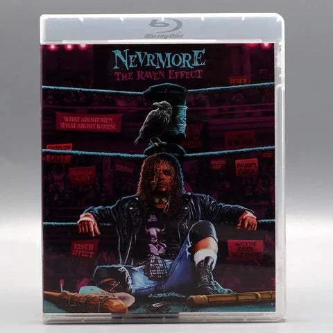 Nevermore: The Raven Effect Blu-ray with limited edition slipcover showing wrestler Raven in dark wrestling ring setting