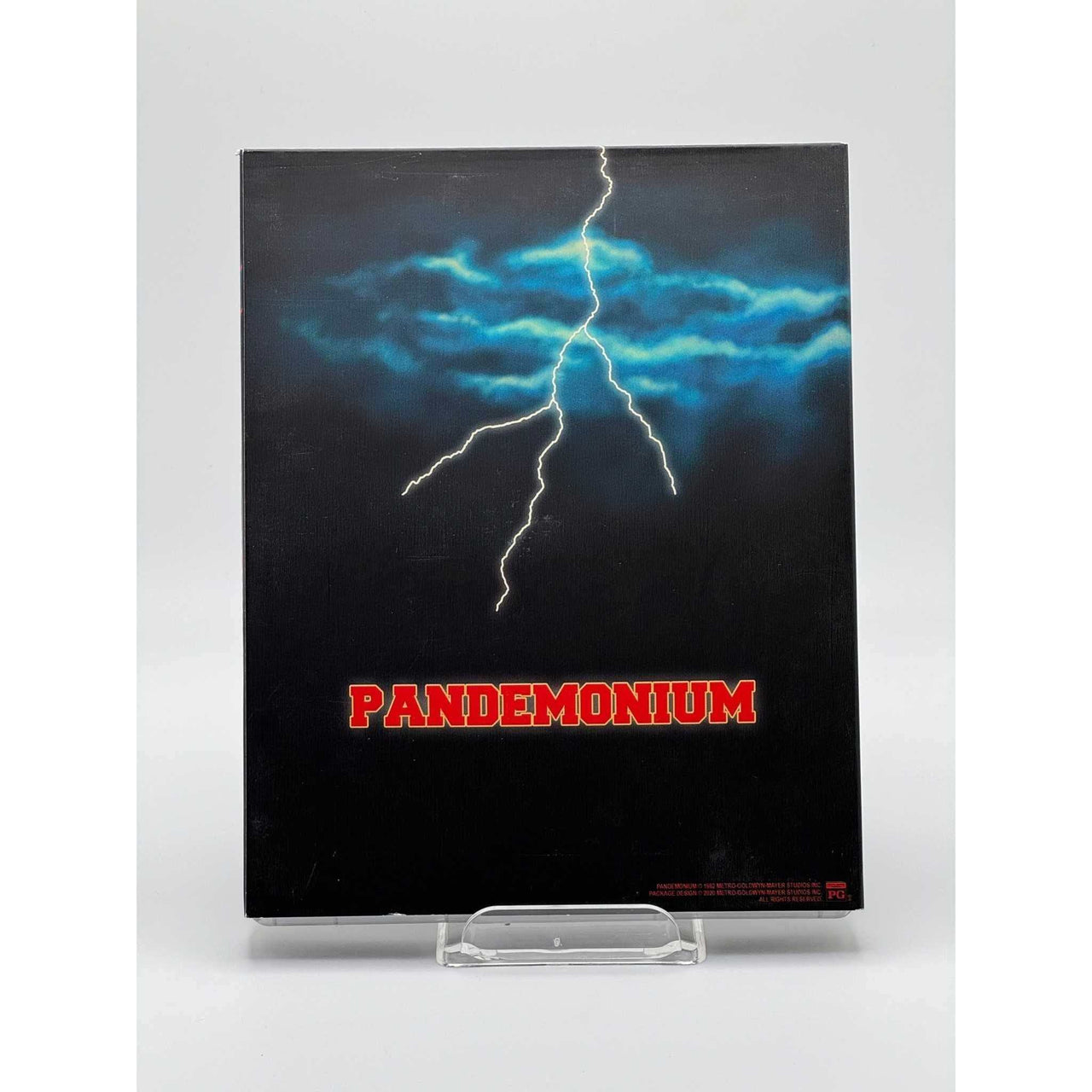 Pandemonium Vinegar Syndrome Blu-ray with slipcover, front cover art, lightning design.