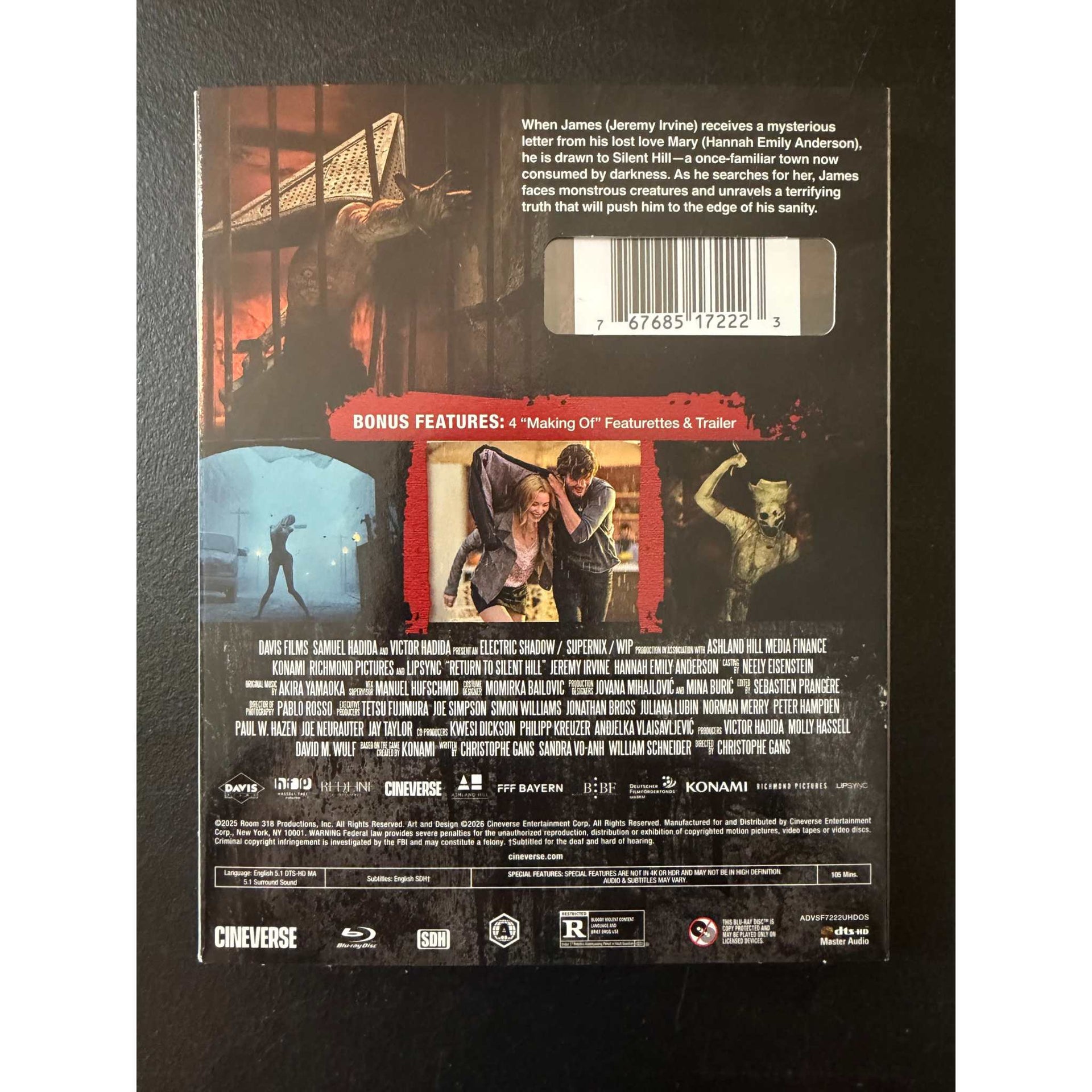 Return to Silent Hill 4K UHD and Blu-Ray Collector's Edition with slipcover and bonus featurettes