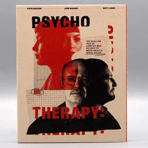 Psycho Therapy Blu-Ray slipcover cover featuring overlapping red and black profiles of characters from the serial killer story movie