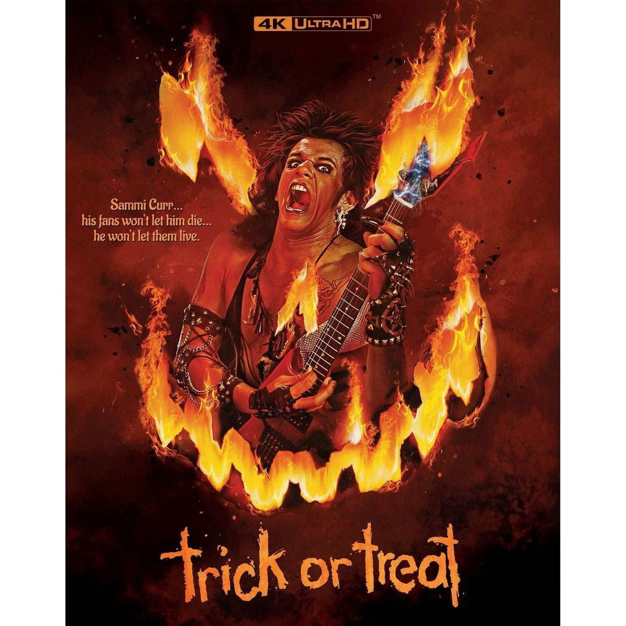Trick Or Treat (1986) 4K UHD Standard Edition with Slipcover, showing fiery heavy metal rocker Sammi Curr.