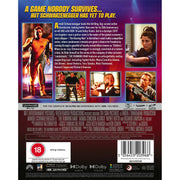 The Running Man Limited Edition UK Steelbook 4K Ultra HD featuring Arnold Schwarzenegger action movie pre-order with dystopian 2019 setting and intense violence warning