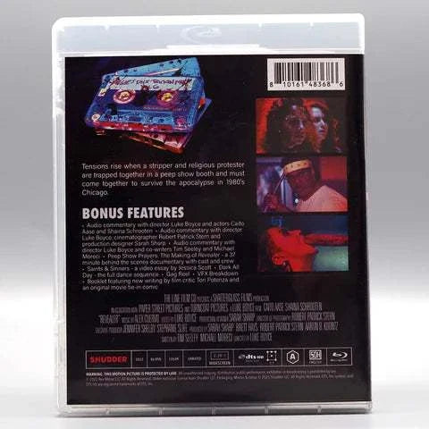 Revealer Blu-Ray with slipcover showing back cover with synopsis, bonus features, and film stills