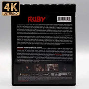 Vinegar Syndrome Ruby 4K UHD and Blu-Ray limited edition slipcover back packaging with film details and bonus features.