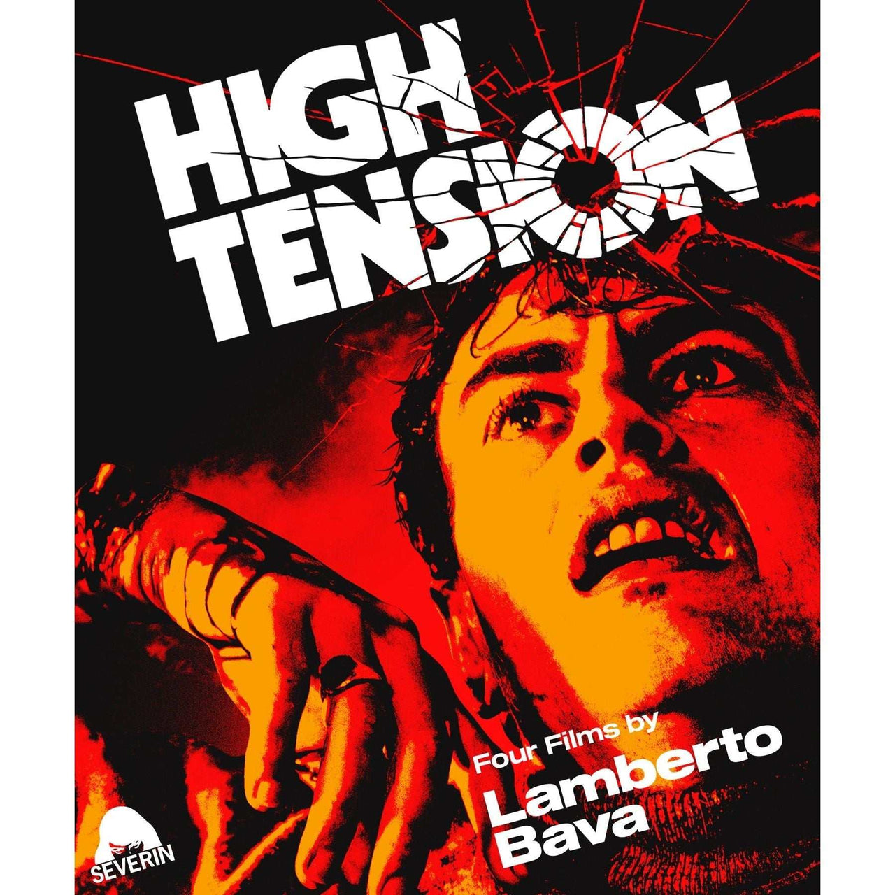 High Tension Four Films box set cover featuring intense close-up of a terrified man in red and black tones with cracked glass effect and bold white title text.
