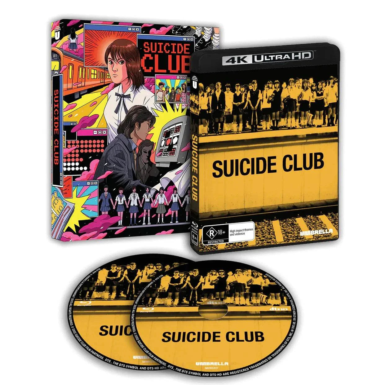 Suicide Club 2001 4K UHD and Blu-Ray limited edition slipcover set by Umbrella Entertainment