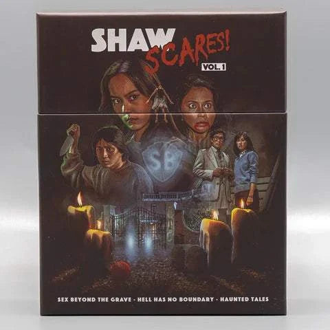 Vinegar Syndrome Shaw Scares Volume 1 limited edition Blu-ray box set with horror film collection and 40-page book