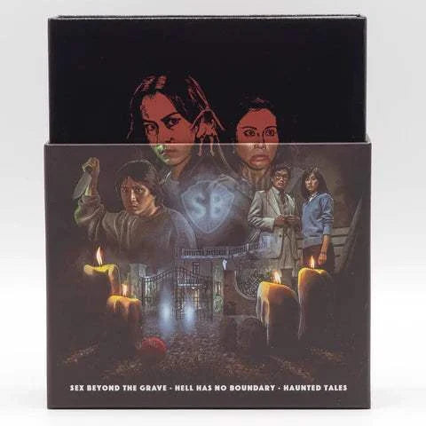 Vinegar Syndrome Shaw Scares Volume 1 limited edition Blu-ray box set with horror movie artwork and candles