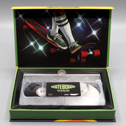 Limited edition deluxe LED VHS skateboard packaging with retro design.