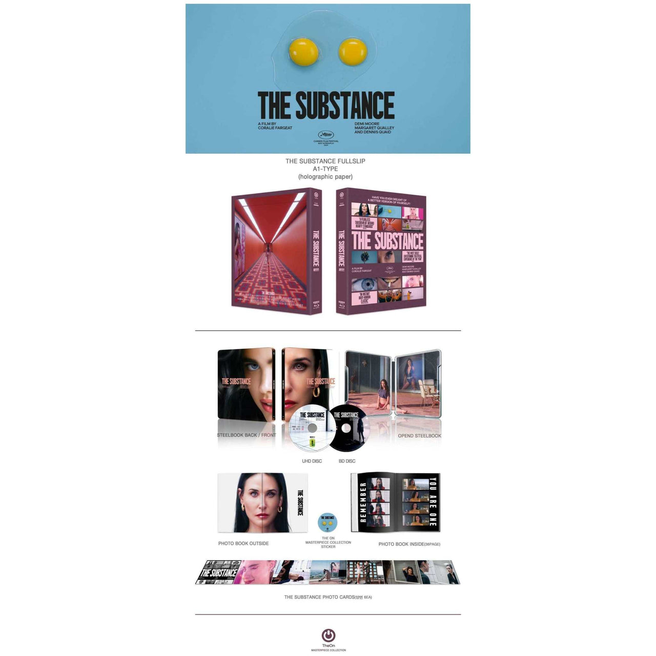 The Substance Steelbook limited edition 2-disc 4K UHD and Blu-Ray set with fullslip case, photobook, and art cards.