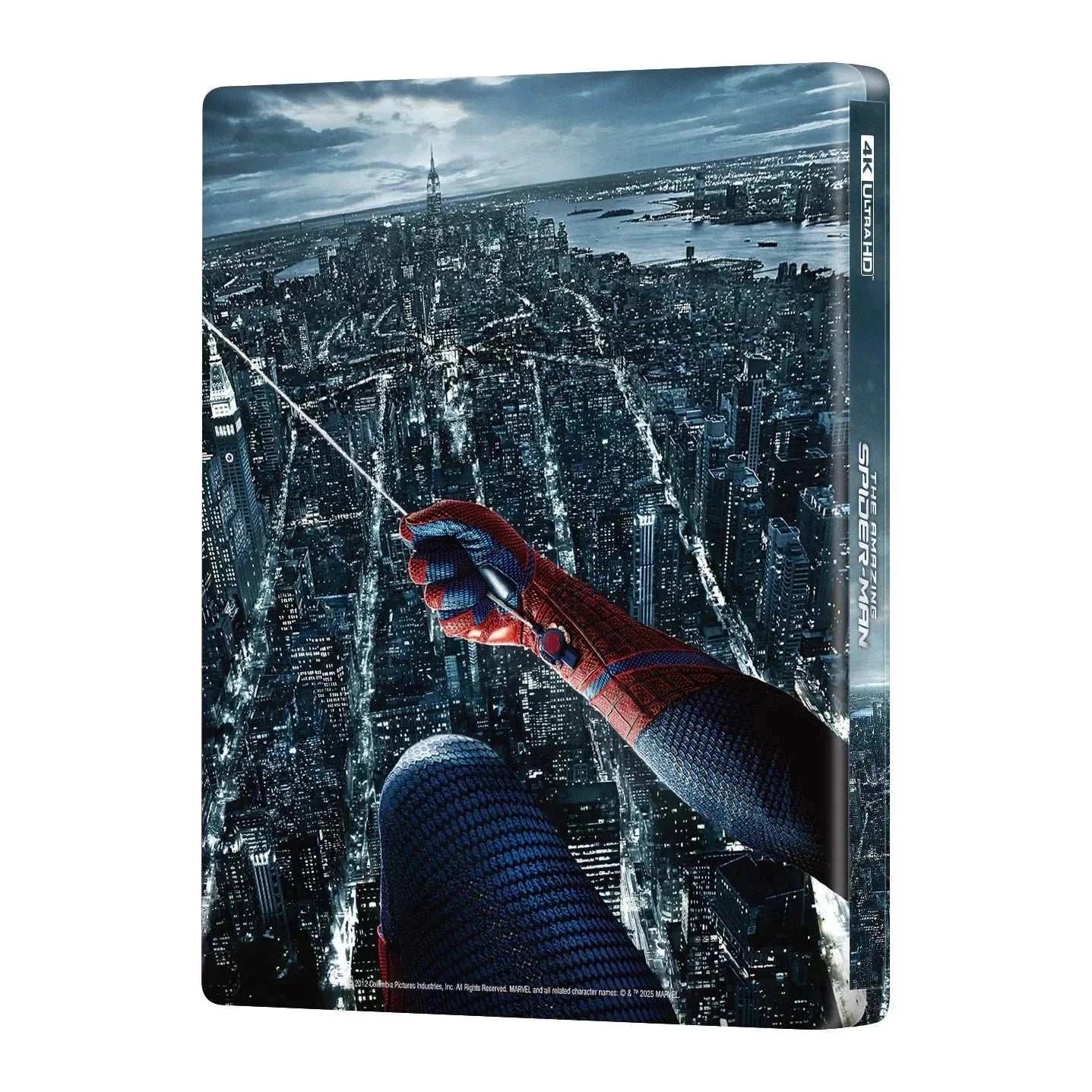 The Amazing Spider-Man double lenticular steelbook 4K UHD and Blu-ray pre-order edition with cityscape and web-slinging arm artwork