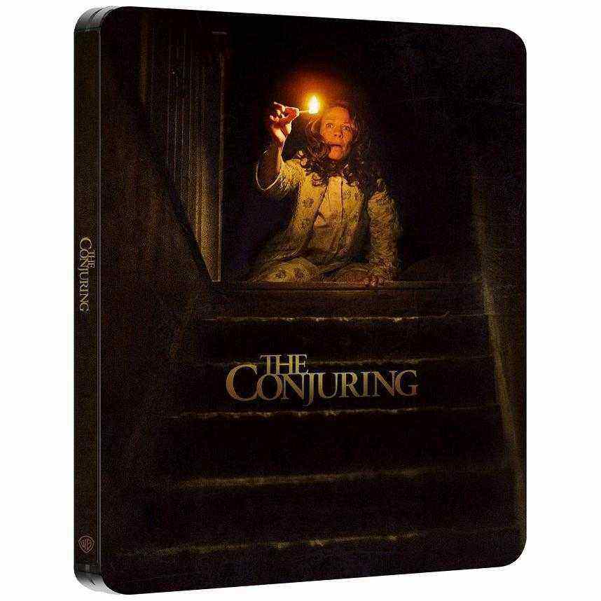 The Conjuring UK Steelbook edition in 4K Ultra HD and Blu-Ray with horror movie cover art showing a girl holding a candle.