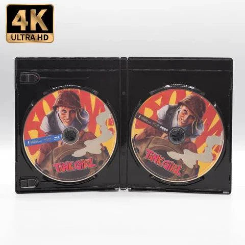 Tank Girl 4K UHD and Blu-Ray limited edition slipcase open showing discs with character artwork