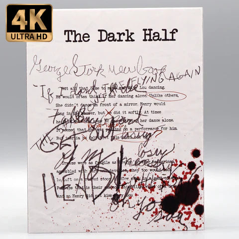 Vinegar Syndrome - The Dark Half 4K UHD + Blu-Ray with slipcase featuring blood-stained script cover.