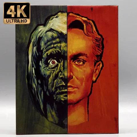 Vinegar Syndrome The Man Who Could Cheat Death 4K UHD Blu-ray limited edition slipcase cover with half skull and half man's face artwork