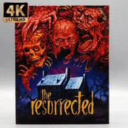 Vinegar Syndrome The Resurrected 4K UHD and Blu-Ray cover featuring horror artwork with monstrous faces and a haunted house