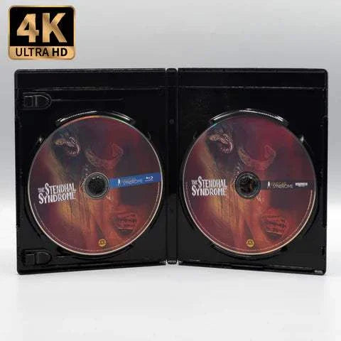 Vinegar Syndrome The Stendhal Syndrome 4K UHD and Blu-Ray limited edition slipcase set open showing discs