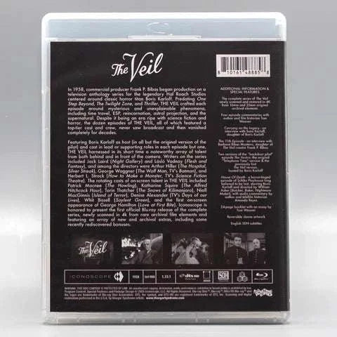 The Veil Blu-Ray limited edition slipcase and slipcover, complete 1958 horror anthology series with Boris Karloff, restored 4K scan, special bonus features.