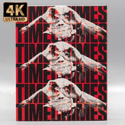 Vinegar Syndrome Timecrimes 4K UHD and Blu-Ray limited edition slipcase cover with red and black design showing hands covering eyes, ears, and mouth