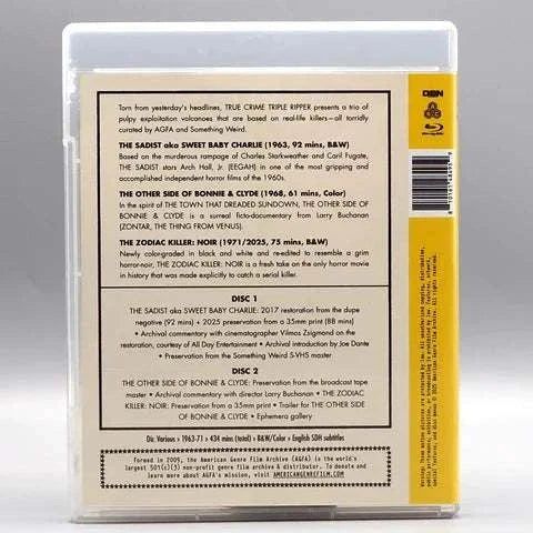 True Crime Tripple Ripper Blu-Ray with limited edition slipcover featuring restored classic true crime films by American Genre Film Archive