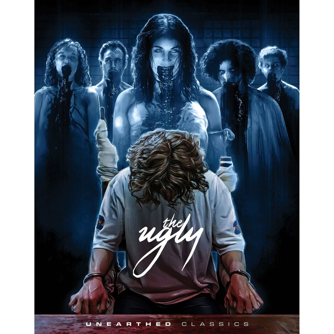 The Ugly Limited Collector's Edition Blu-Ray cover featuring a man with bound hands and ghostly figures behind him in dark, eerie tones