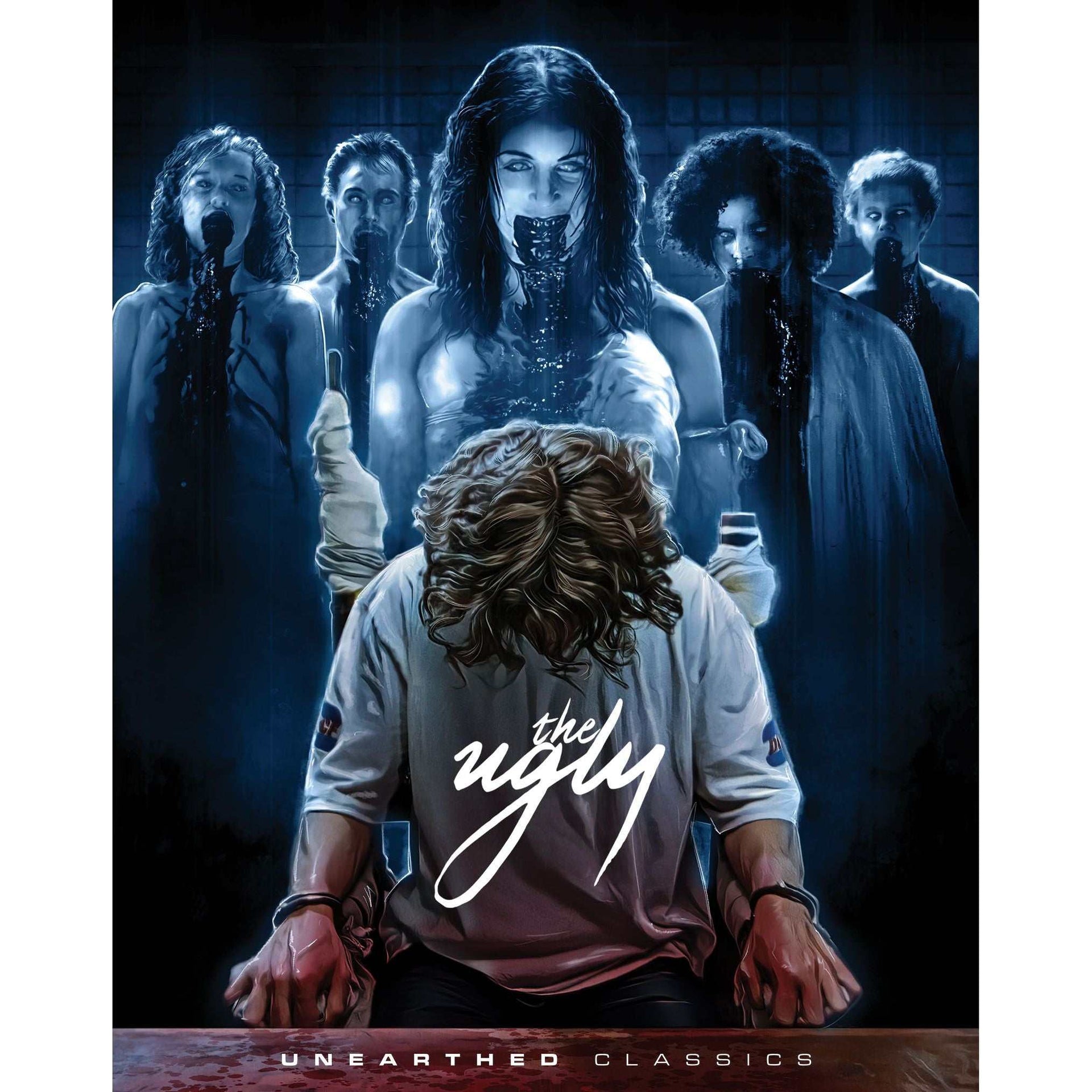The Ugly Limited Collector's Edition Blu-Ray cover featuring a man with bound hands and ghostly figures behind him in dark, eerie tones