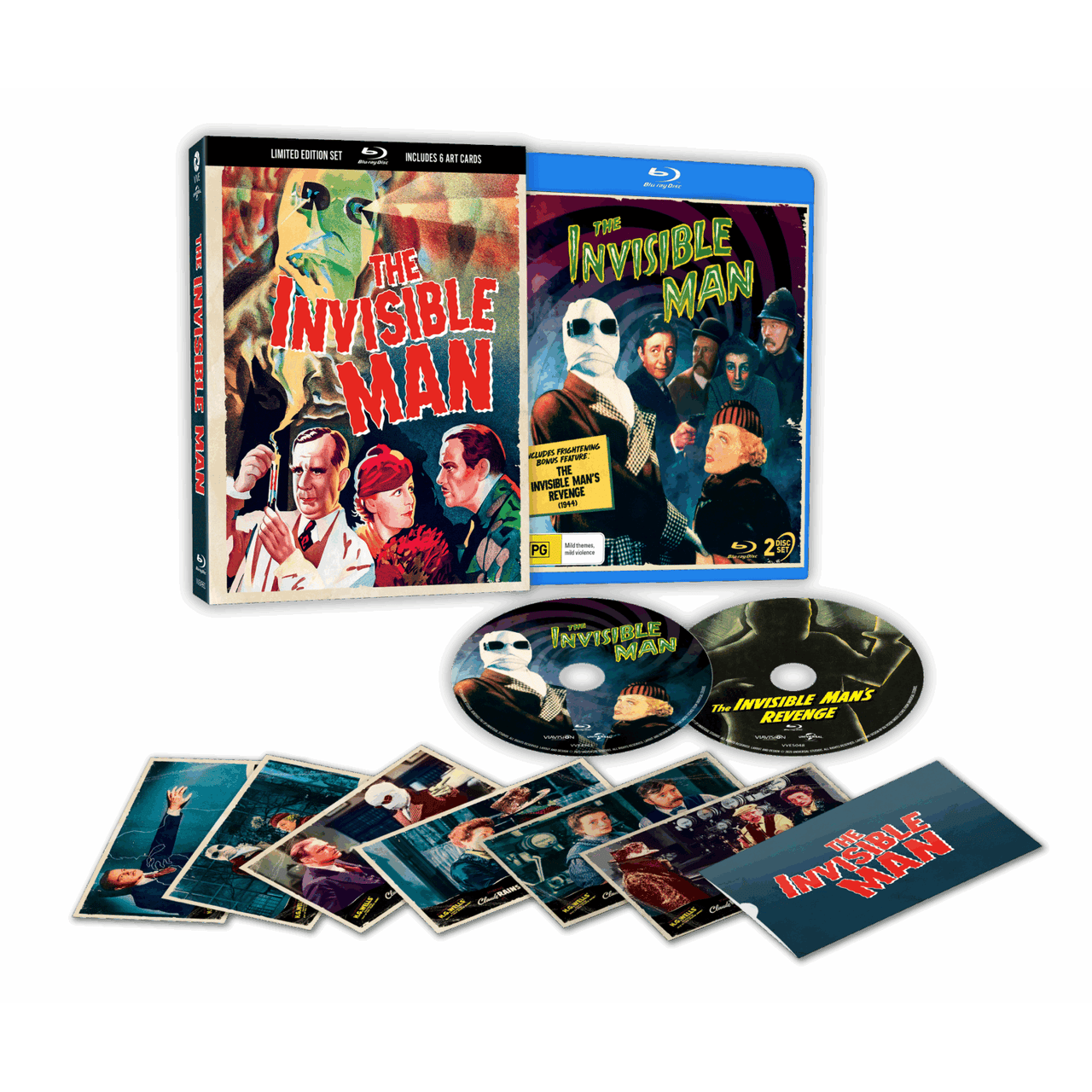 Pre-order The Invisible Man 1933 2-Disc Blu-Ray Limited Edition set with art cards and lenticular hardcase.