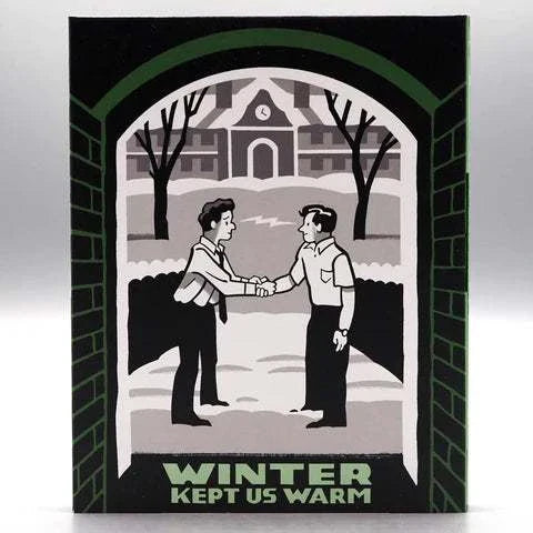 Canadian International Pictures Winter Kept Us Warm Blu-Ray with slipcover featuring black and white illustration of two men shaking hands in front of a university building.
