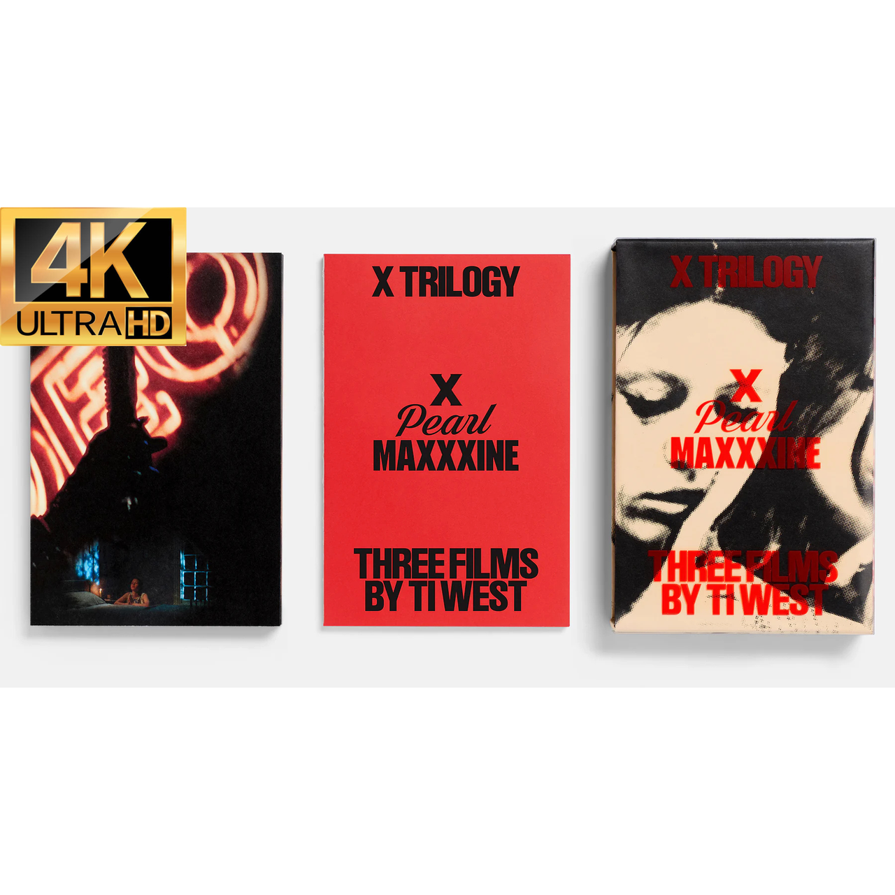 X Trilogy Box Set 4K UHD collector's edition with three films by Ti West and exclusive booklet and artwork