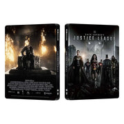 Zack Snyder's Justice League 4K UHD and Blu-Ray Steelbook with metal tin featuring superhero team on front cover and dark cinematic back cover