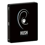 Hush 4K UHD limited edition steelbook with minimalist black cover featuring an ear and masked face design