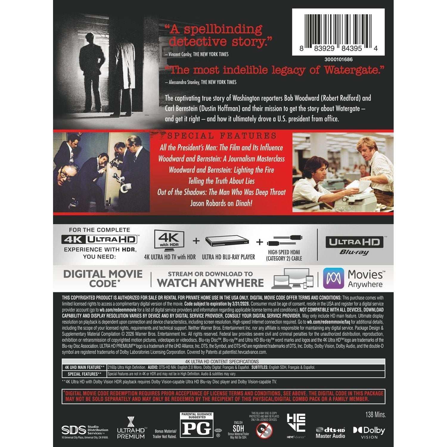 All the President's Men 50th Anniversary 4K UHD Steelbook with special features and restored film quality