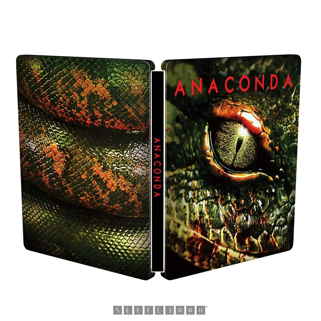 Limited edition Anaconda 1997 UK Steelbook 4K Ultra HD movie cover with snake eye and scales design