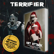 Terrifier Box Set featuring Art the Clown with 4K movies, slipcases, and a 250-page behind-the-scenes art book