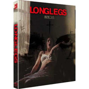 Longlegs 2024 Blu-Ray limited edition full slipcase with psychological thriller cover featuring a woman under dim light and a cross symbol.