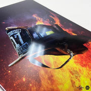 Backdraft 30th Anniversary limited edition 4K UHD and Blu-Ray steelbook with firefighter helmet cover and fiery background