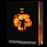 Backdraft 30th Anniversary 4K UHD and Blu-Ray limited edition steelbook with fireman silhouette and flames on cover