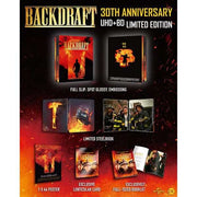 Backdraft 30th Anniversary 4K UHD and Blu-Ray limited edition with steelbook, full slip, poster, lenticular card, and booklet packaging