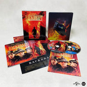 Backdraft 30th Anniversary limited edition 4K UHD and Blu-Ray steelbook set with full slip cover, poster, lenticular card, and booklet