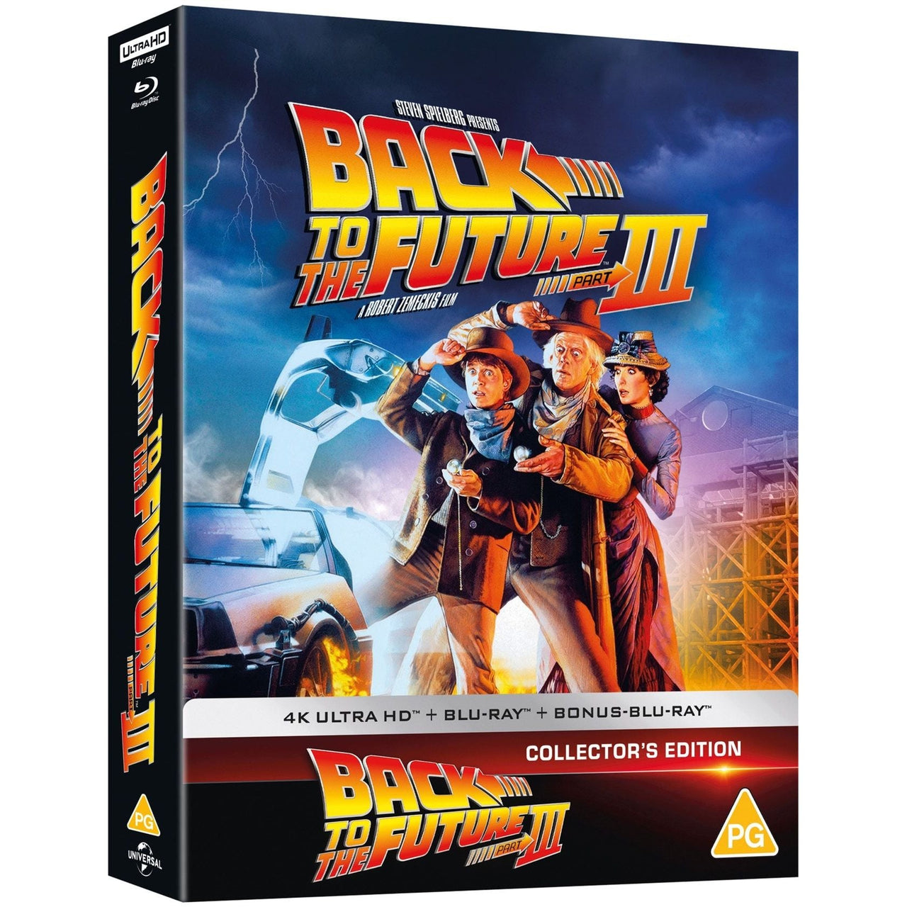 Back to the Future Part III UK Limited Collector's Edition Steelbook 4K Ultra HD and Blu-Ray with bonus disc and rigid case featuring original theatrical art and replica props.
