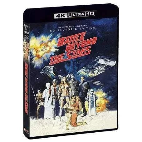 Battle Beyond the Stars Collector's Edition 4K UHD and Blu-Ray with limited edition slipcover featuring sci-fi crew and space battle artwork