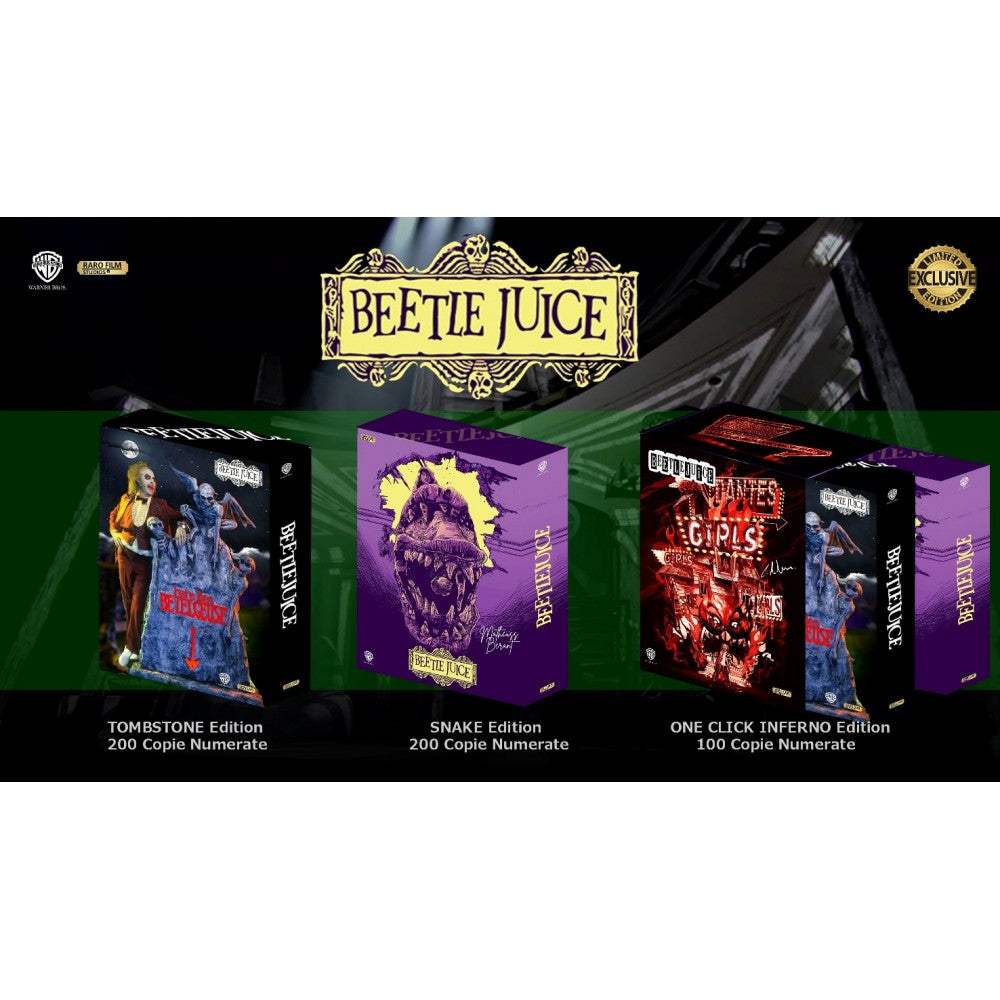 Beetlejuice 4K UHD collector editions Tombstone, Snake, and One Click INFERNO with exclusive artwork and extras